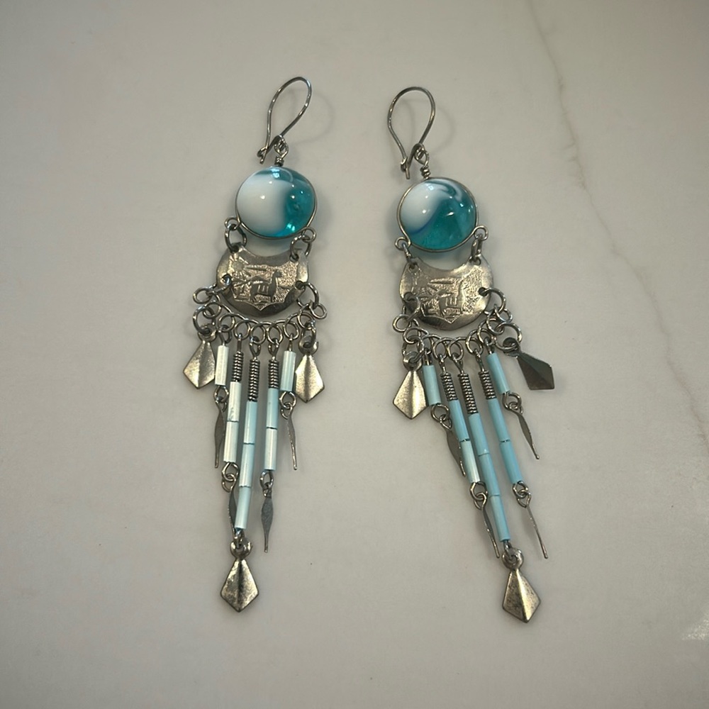 Llama 🦙 Chandelier earrings with blue beads